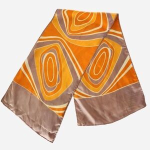 Orange and grey silky vintage scarf with retro futuristic vibe